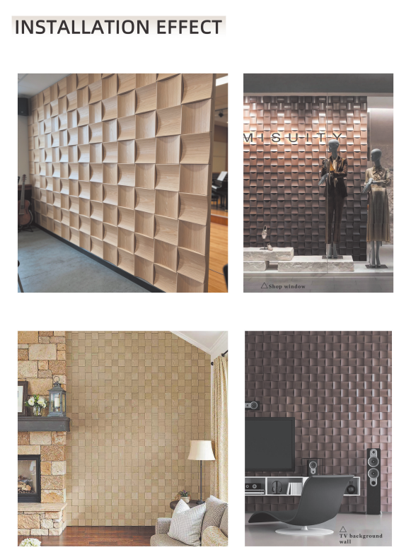 Four photos show “installation effect” examples of textured